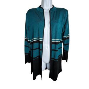Exclusively Misook Womens Teal & Black cardigan sweater jacket size medium